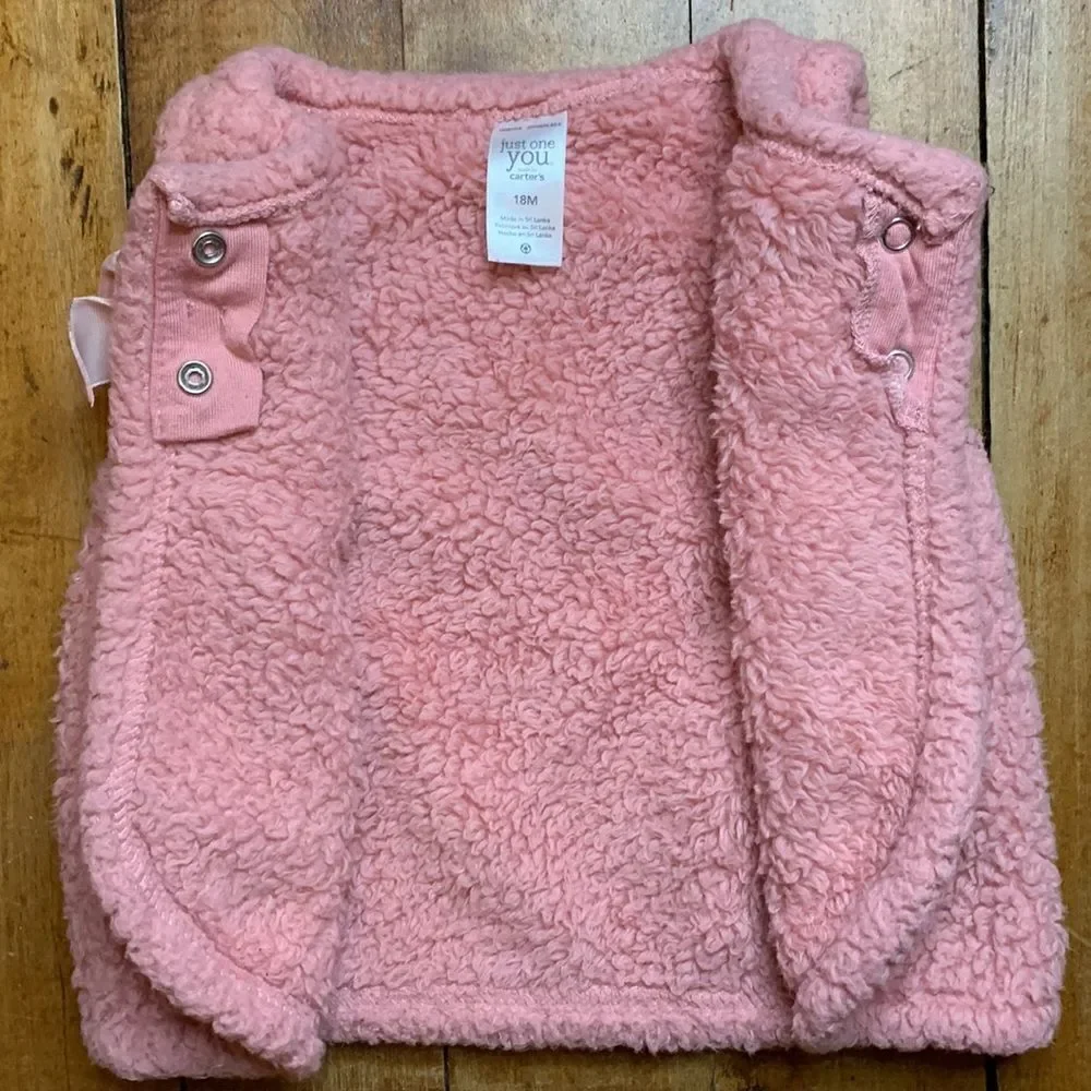 Carters Sherpa vest 18 months pink bow spring winter Easter